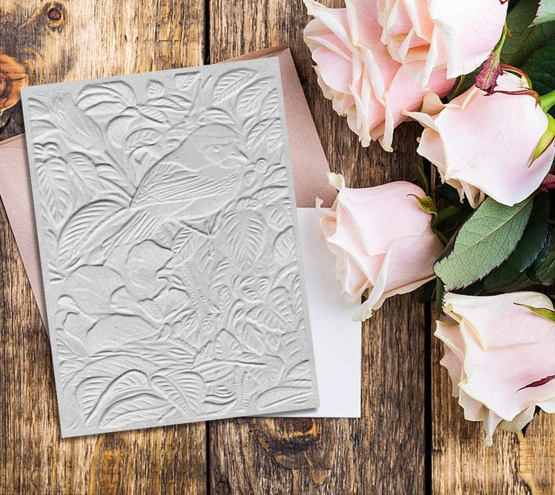ALIBBON 3D Textured Spring Bird Background Embossing Folders for Card Making, Leaves Background Template Folders for DIY Scrapbooking Paper Craft Photo Album Decorations - Image 3